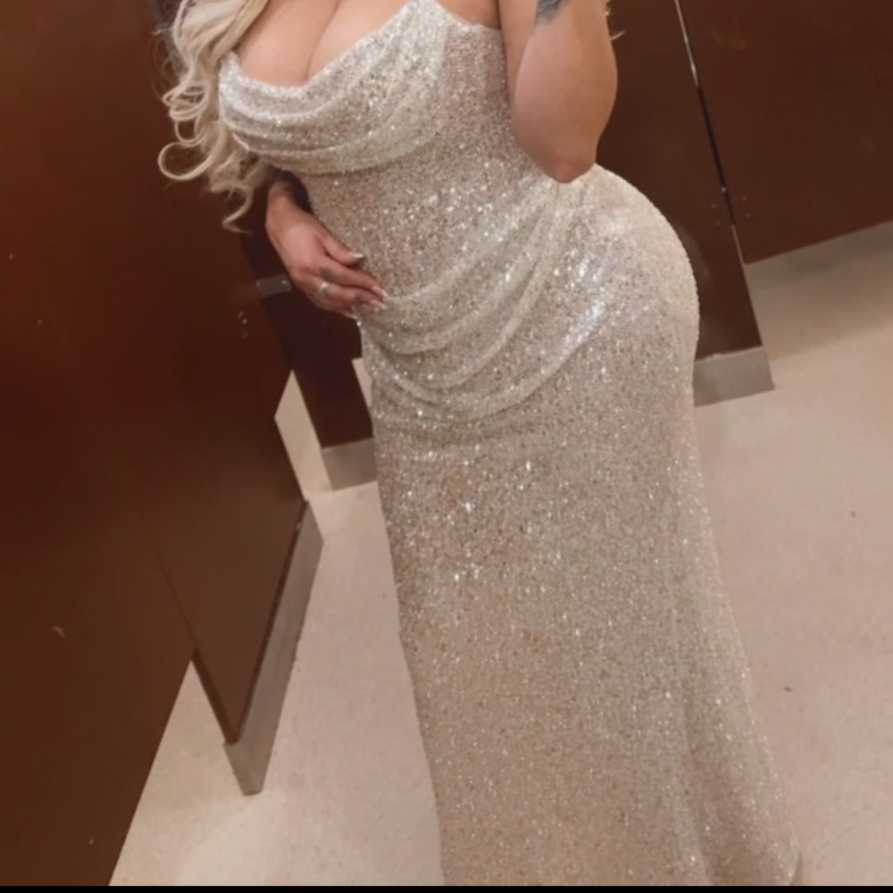 Strapless Sequin Evening Gown in Champagne